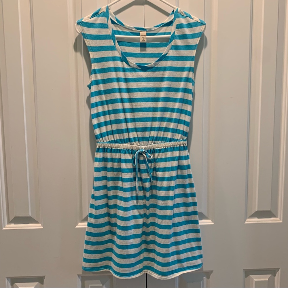 Old Navy Cover Up Dress. Turquoise & White Striped. S